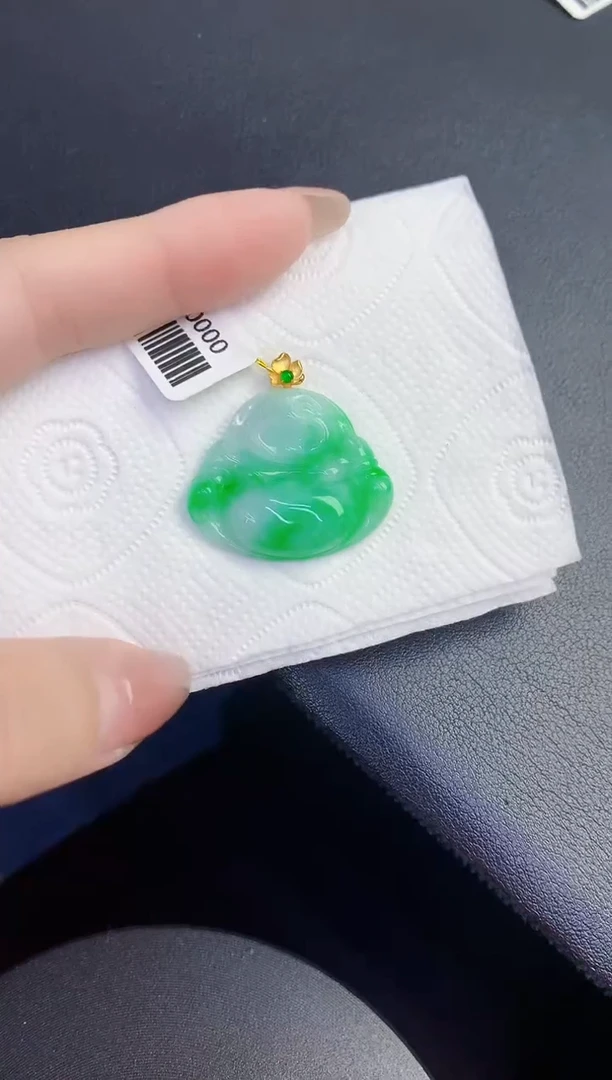 颈饰18K金镶嵌翡翠缅甸天然翡翠A货