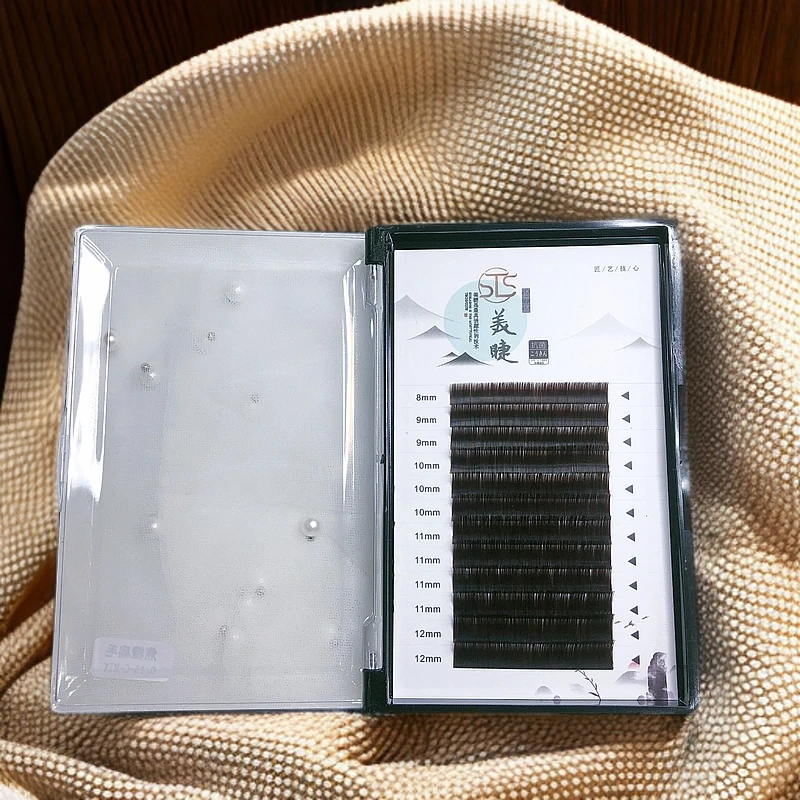 假睫毛0.15粗单根扁毛焦糖色混合装