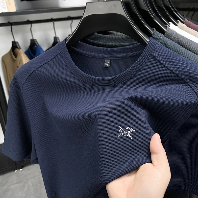【奥特莱斯撤柜】2025新款刺绣鸟家男士短袖t恤夏季高端圆领冰丝T恤