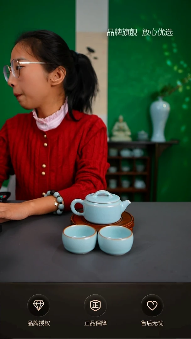 【闪购商品】一级天青新品汉瓦壶一壶两杯