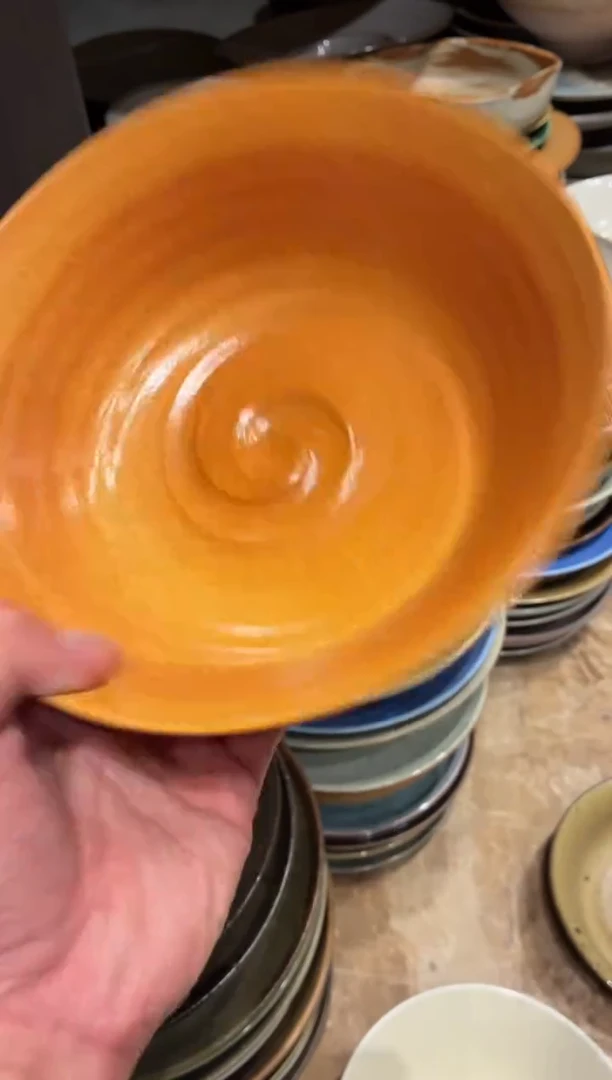 瓷片笨*F388微瑕志野橘黄面碗1个