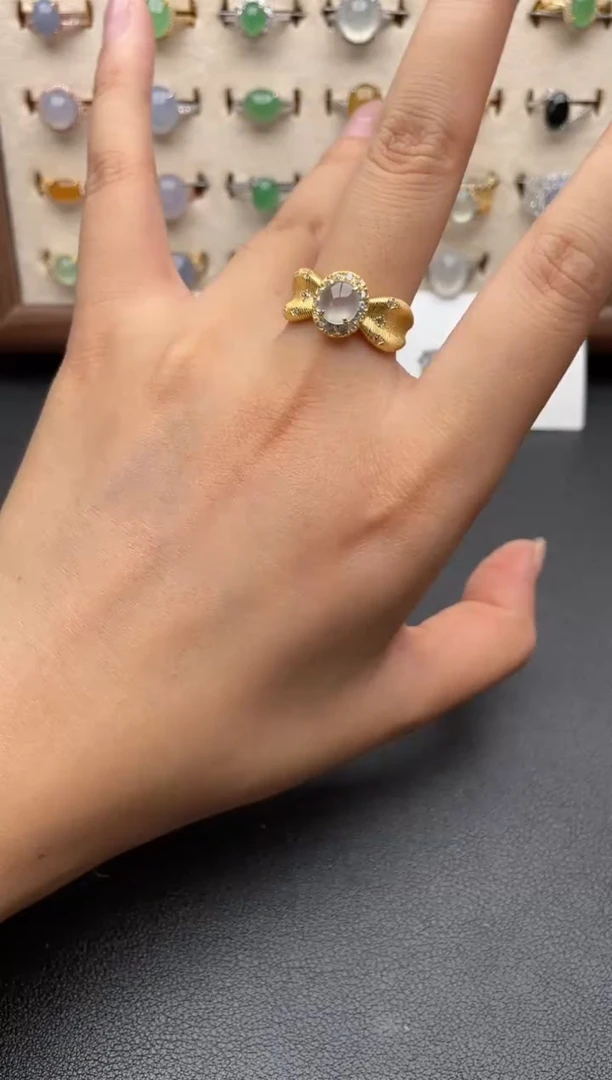 银S925镶嵌戒指翡翠一物一证一礼盒