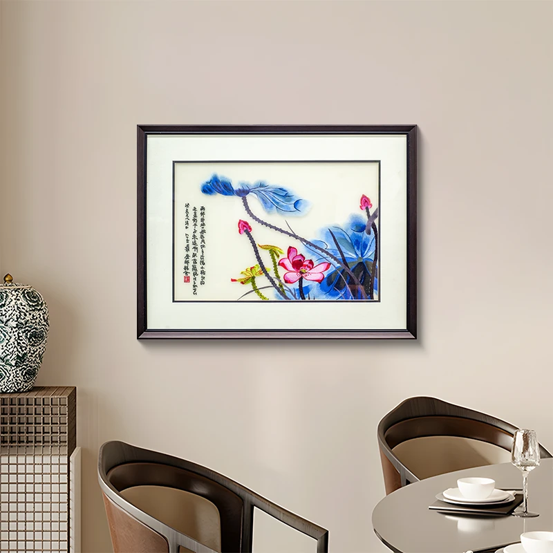 刺绣工艺成品挂画客厅中式餐厅装饰画卧室床头精品蜀绣画荷花6080