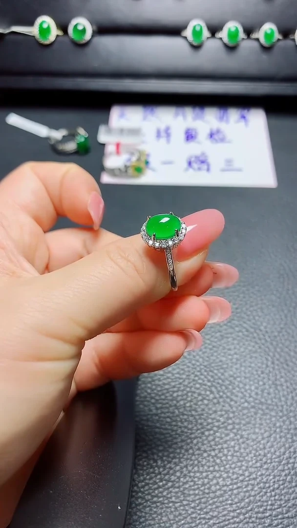 银S925镶嵌戒指翡翠 天然翡翠A货s925银镶
