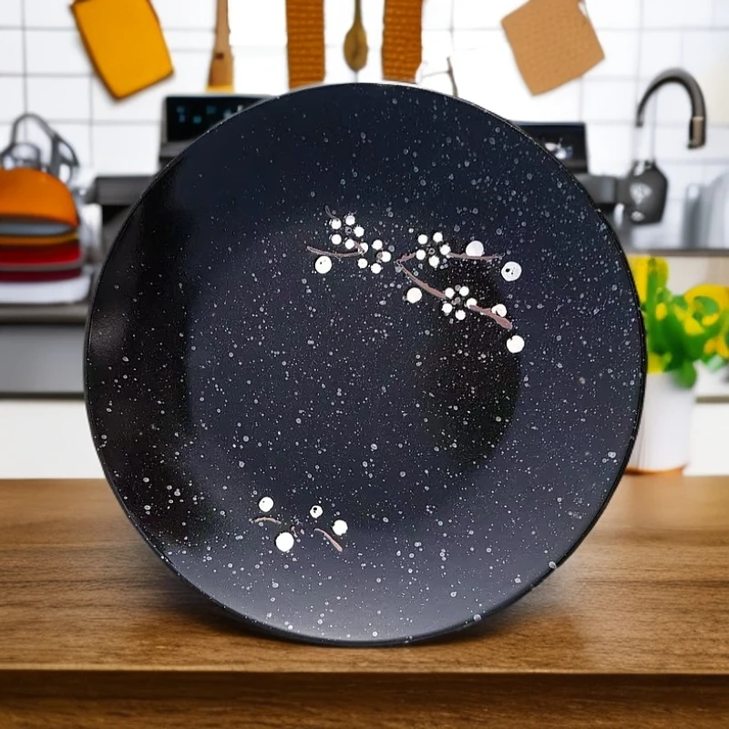 【釉下彩】7英寸黑色梅花盘圆盘碟子菜盘餐具餐盘盘子家用陶瓷创意