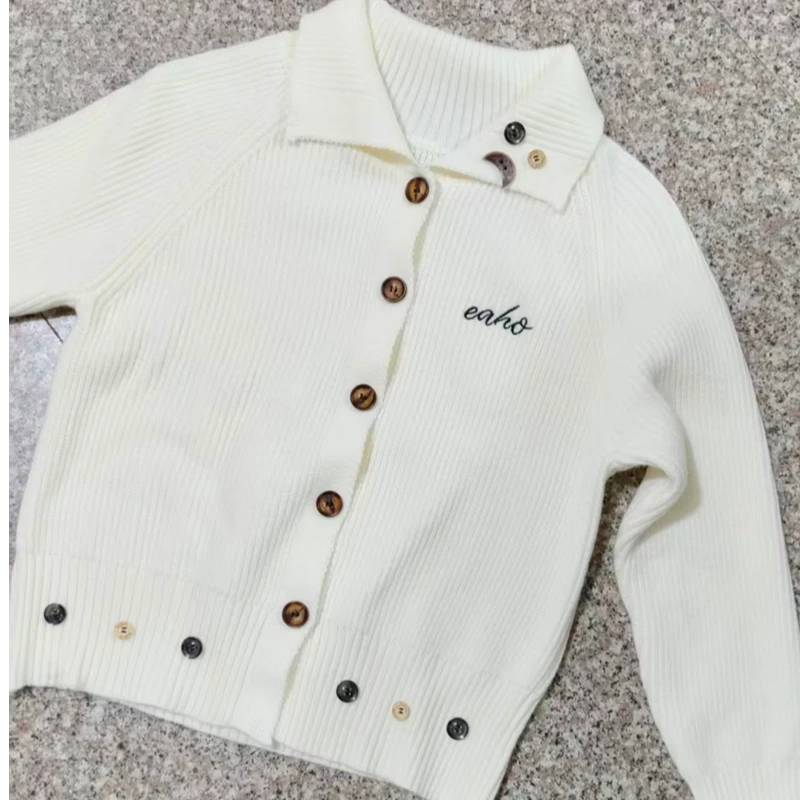 慵懒风米白翻领软糯毛衣外套女秋冬新款小个子宽松显瘦针织开衫潮