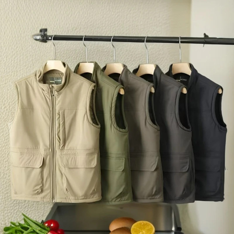 男士户外马甲立领加绒保暖背心坎肩防风防水秋冬季多口袋工装马夹