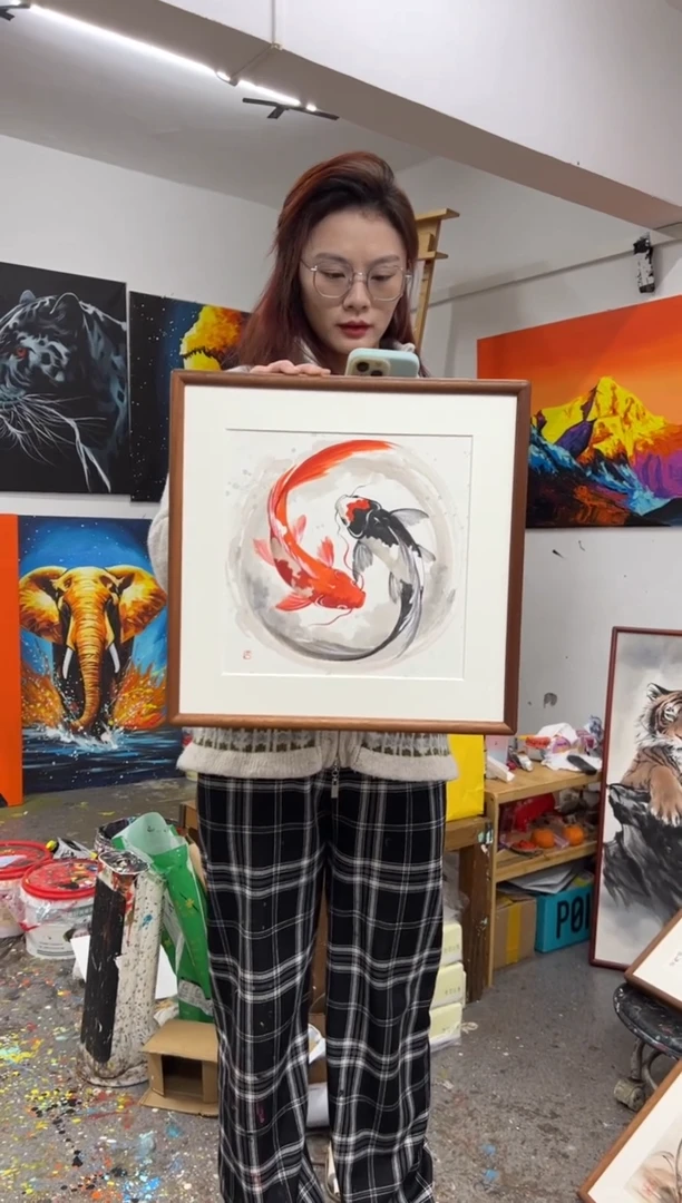 【闪购商品】丙烯画早川老师锦鲤双鱼精装裱