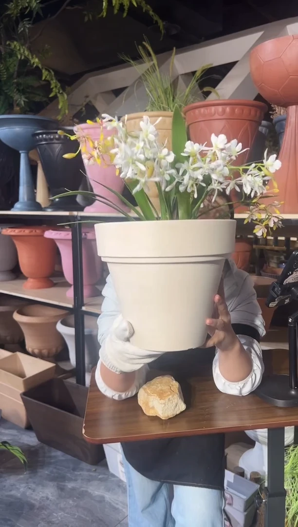 25.5*22/OT25/白色镜面手工拉丝花盆外贸尾单