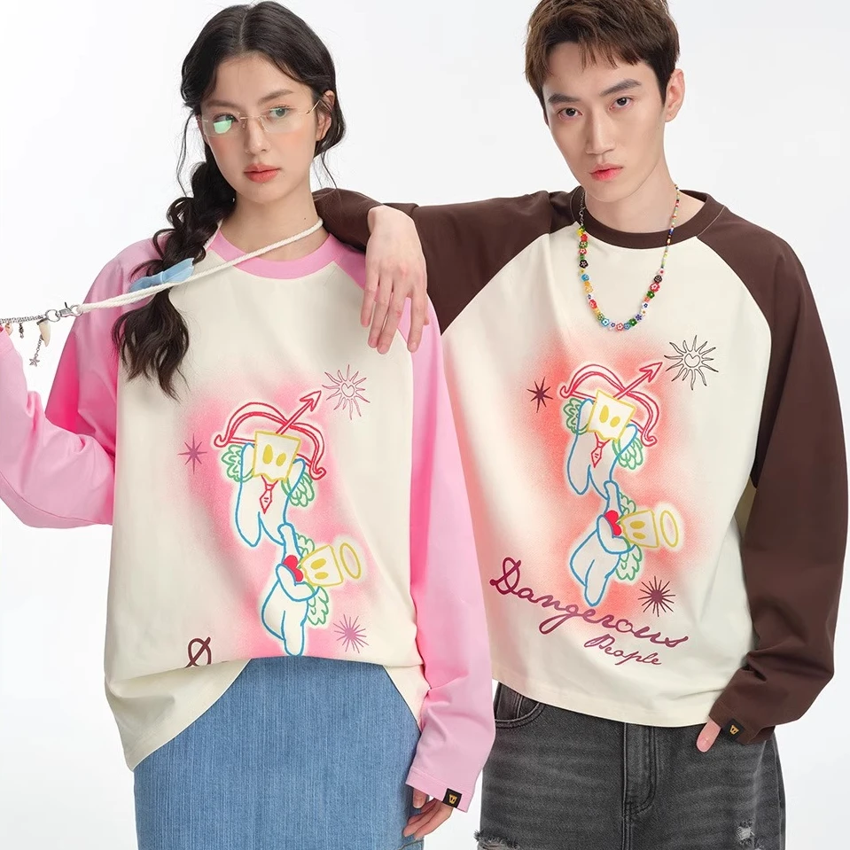Dangerouspeople薛之谦dsp卡通纸袋人休闲情侣百搭潮插肩长袖T恤