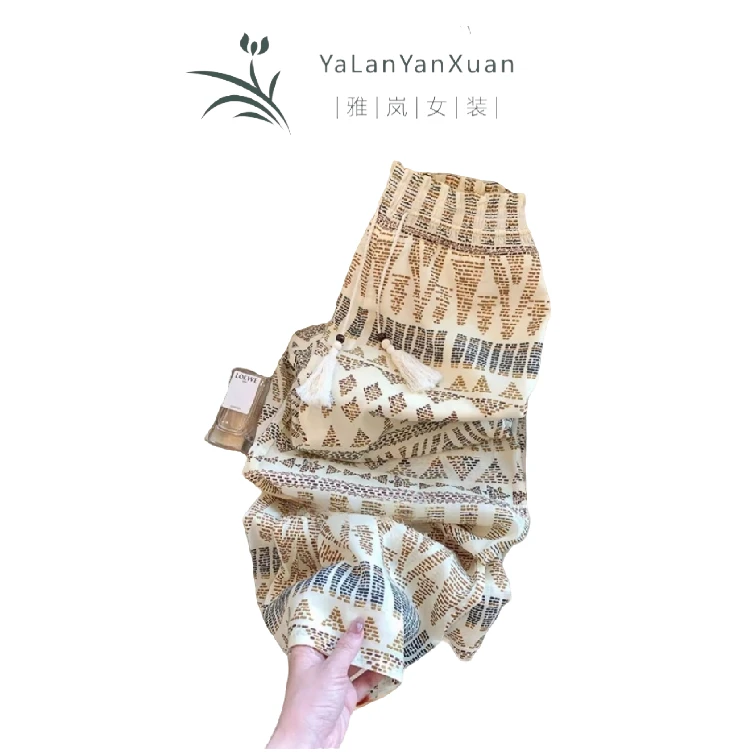 【雅岚女装】春秋休闲高腰宽松民族风裤子波西米亚风裤子印花阔腿裤