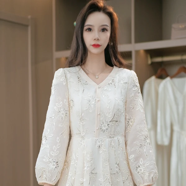 2025新款刺绣重工减龄百搭连衣裙M-4XL