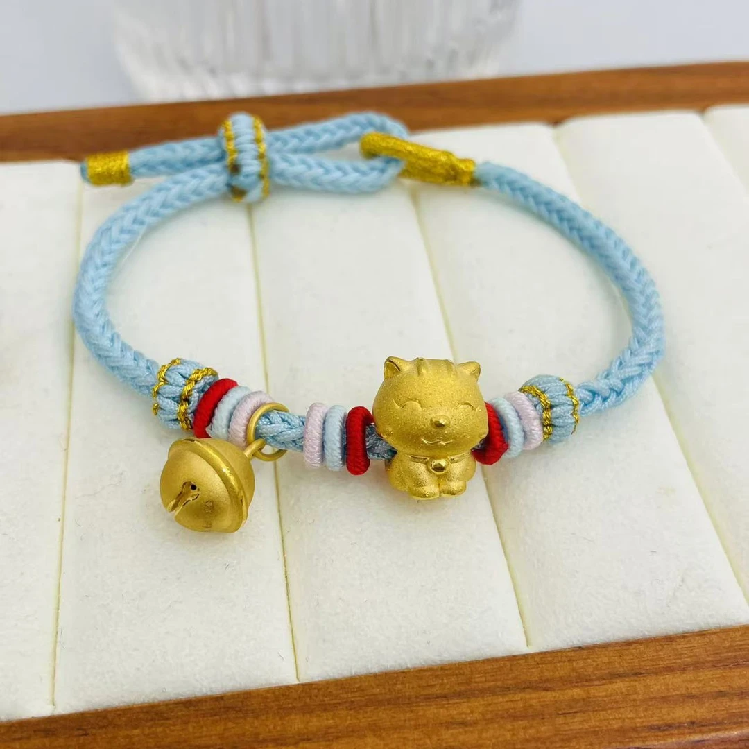周大生黄金猫咪铃铛手绳手链萌宠乐园足金招财猫铃铛吊坠儿童礼物