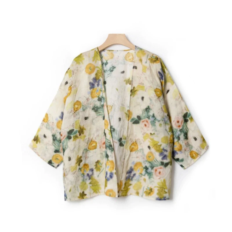 【霄霄形象美学】苎麻油画感印花宽松防晒衫短款空调衫SY2432