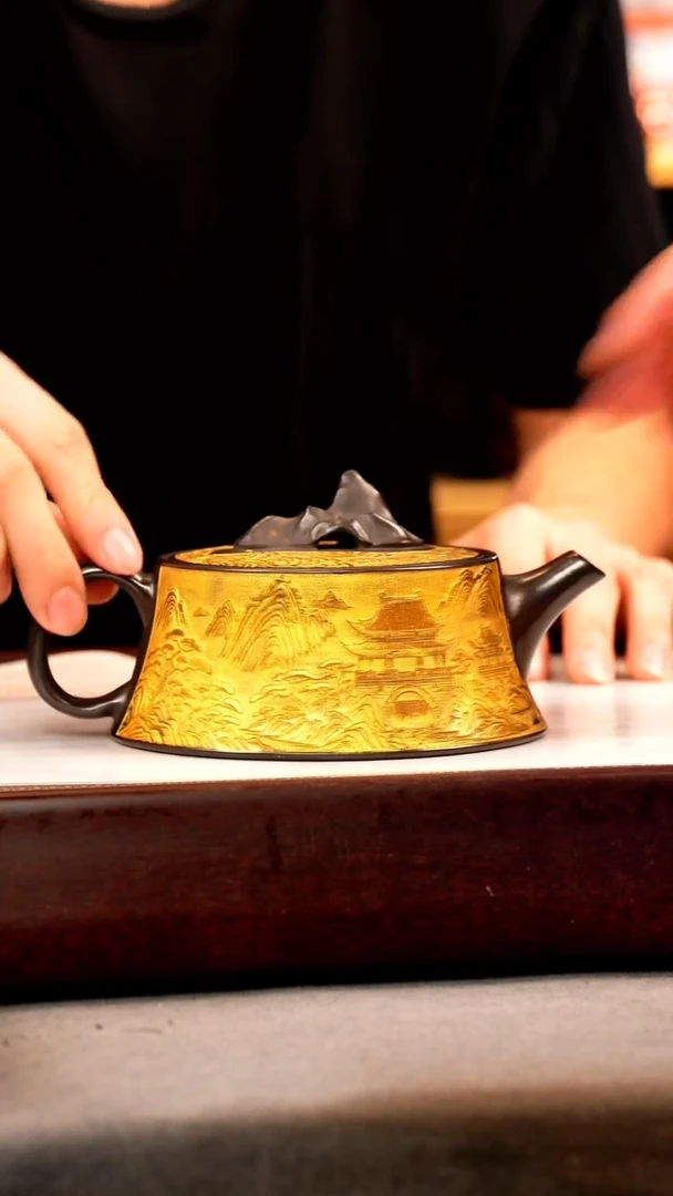 茶壶紫砂石黄 太湖石钮柱础 观山 描金