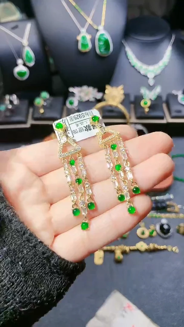 【闪购商品】翡翠耳饰银S925镶嵌耳饰