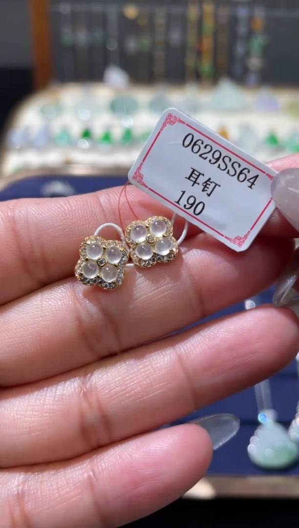 翡翠银S925镶嵌耳饰0629SS64