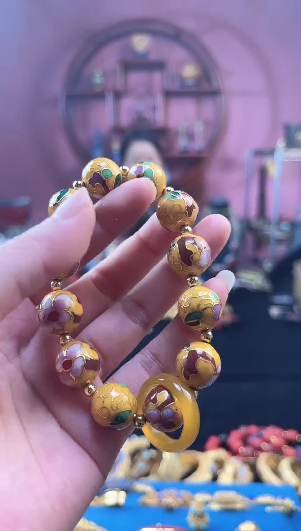 非遗 景泰蓝手串 1.4黄色