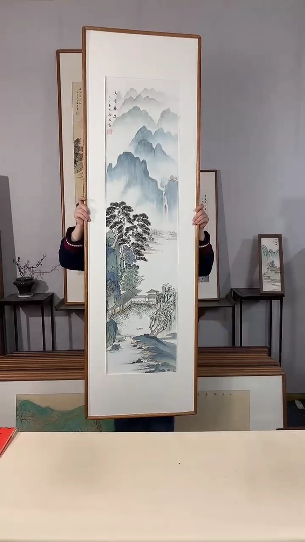 国画手绘*溪亭春烟*52*172cm带框发货