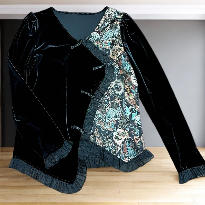 117 新中式高档金丝绒套装显瘦时尚大码女装