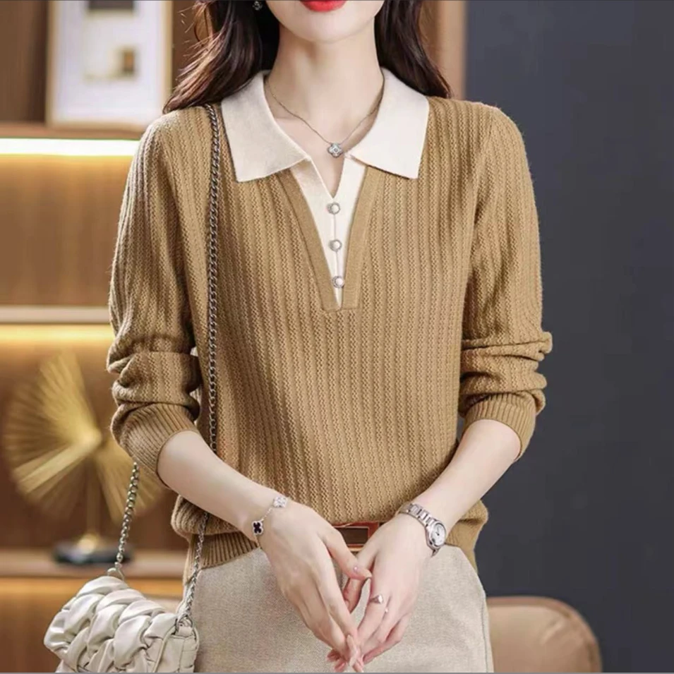 【高货-假两件】2025秋冬新款翻领女士时尚内搭加厚针织衫女 6882