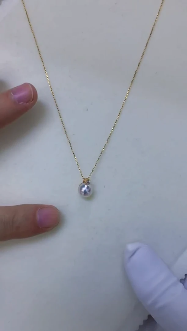 18K金镶嵌饰品海水珍珠7-8钻石王妃吊坠赠银链