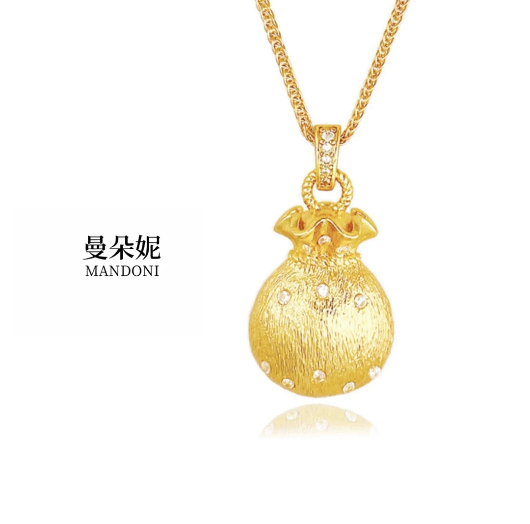 曼朵妮/MANDONI 镶钻拉丝福袋吊坠福气满满饱满钱袋子项链