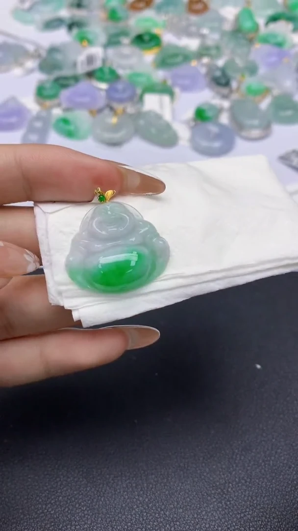 颈饰18K金镶嵌翡翠天然缅甸a货翡翠百元以上9元证书费自理