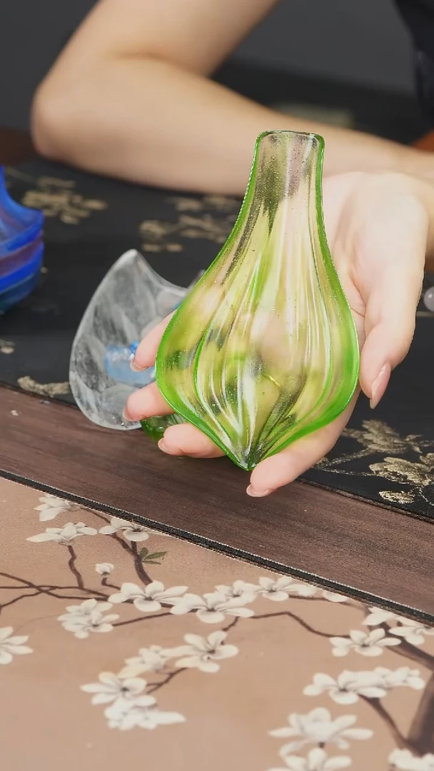 手工艺品琉璃绿色花瓣茶则