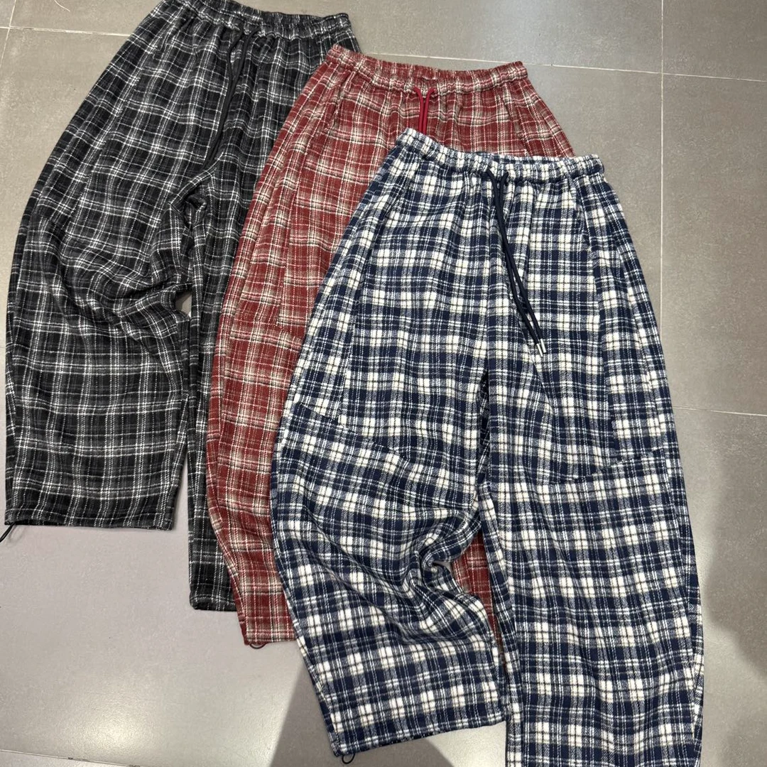 欧韩伽59828秋上新磨毛休闲宽松格子裤