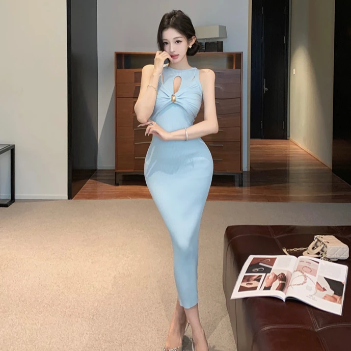 法式御姐风巨好看的针织连衣裙女夏性感纯欲修身显身材包臀长裙子