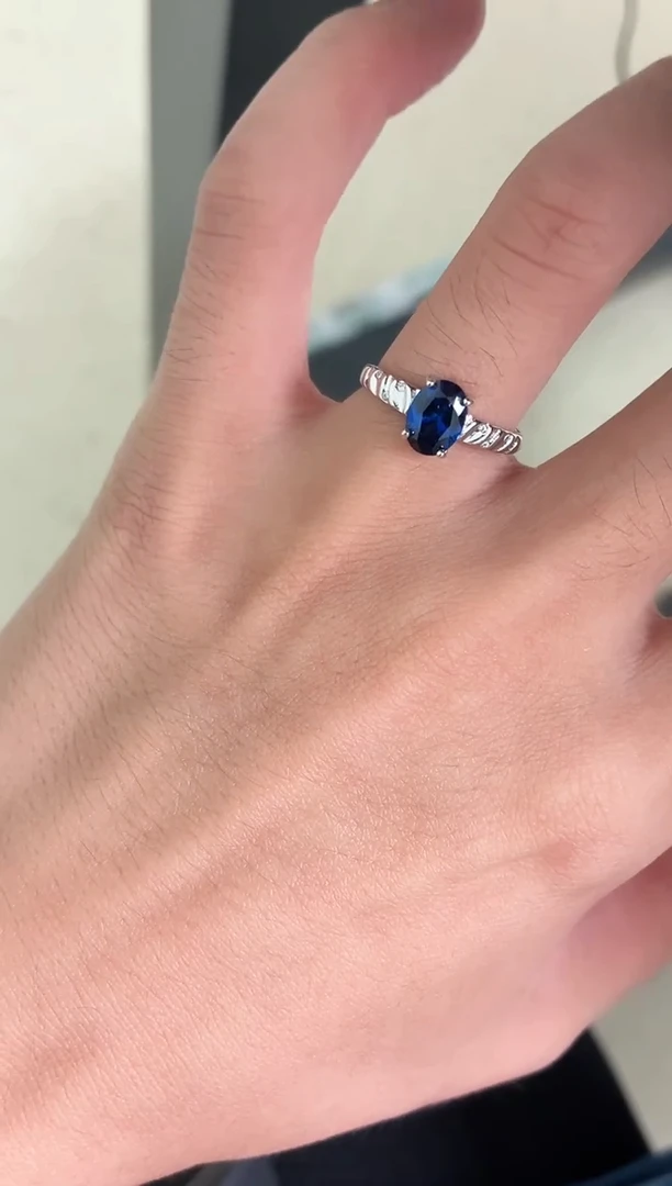 戒指蓝宝石银S925镶嵌111