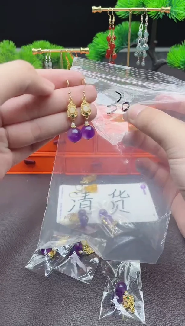 紫晶耳饰银S925镶嵌紫水晶葫芦