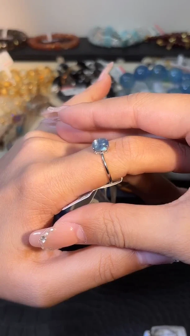 银S925镶嵌戒指海蓝宝石k788多样性发货一件