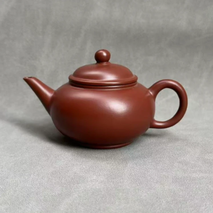 摩苏潮州朱泥茶壶水平壶，茶具紫砂茶壶130毫升家用泡茶小容量