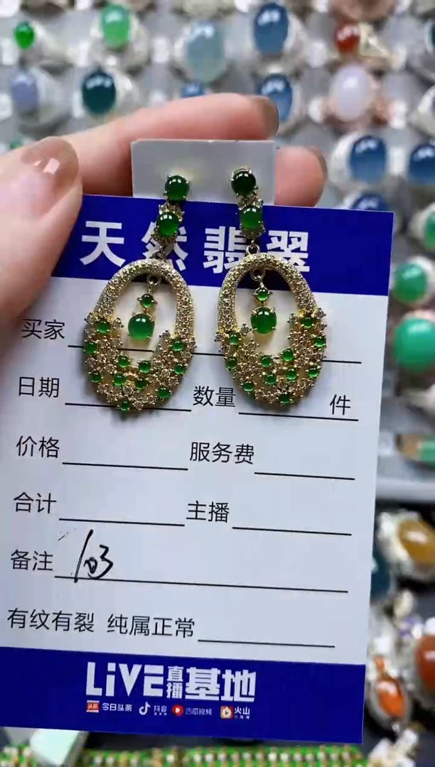 翡翠银S925镶嵌耳饰0103