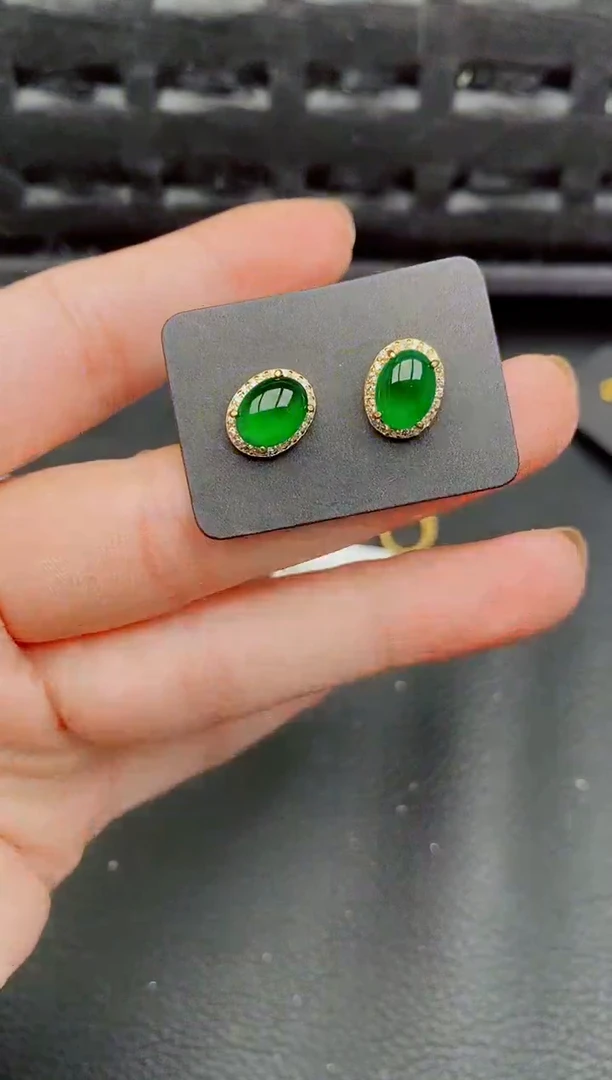 【闪购商品】翡翠耳饰银S925镶嵌天然a货翡翠1142