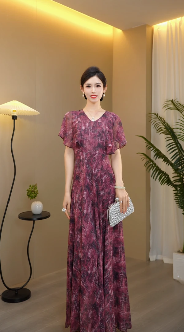 2025新款夏季短袖连衣裙盛唐风格裙子长裙气质优雅富婆风收腰显瘦