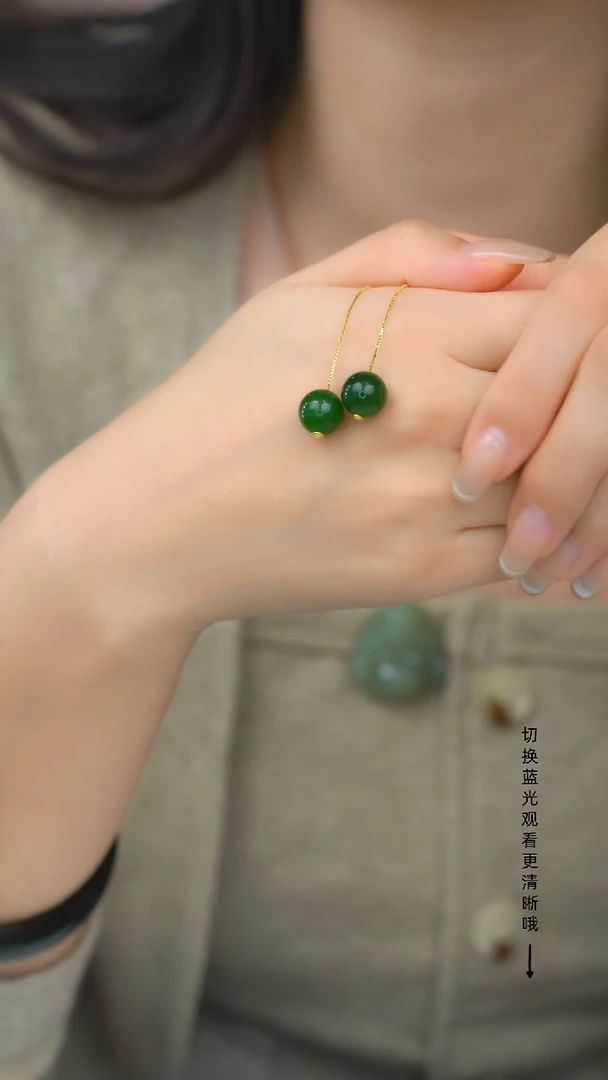 银S925镶嵌和田玉耳坠天然和田玉耳线