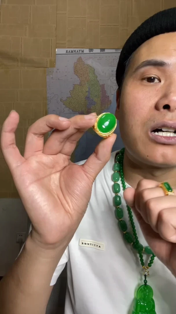 翡翠戒指未镶嵌【河源珠宝】高端满绿大鸽子蛋戒指