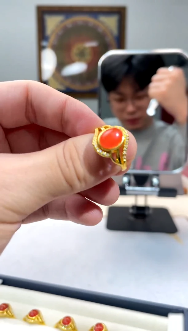 银S925镶嵌南红玛瑙戒指【昊哥珠宝】南红戒指多样性发一