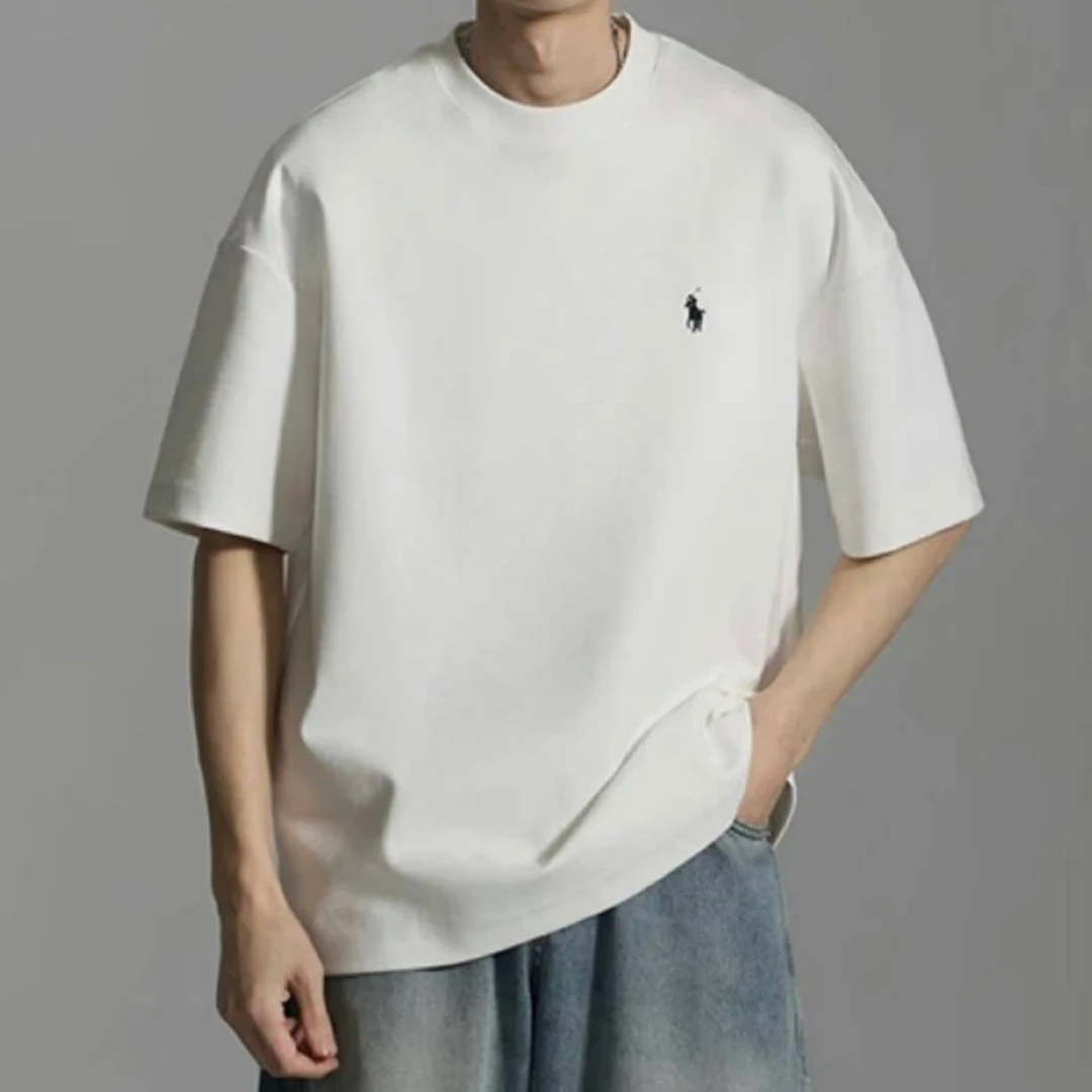 【刺绣战马】莱赛尔天丝夏季纯色短袖休闲简约半袖6626