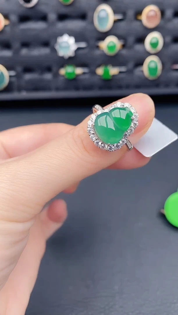 银S925镶嵌戒指翡翠天然a货翡翠124