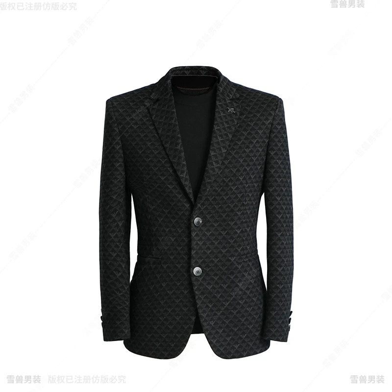 2025【羊毛+醋酸】秋冬新款休闲百搭西装男士黑色潮流韩版职业西服H