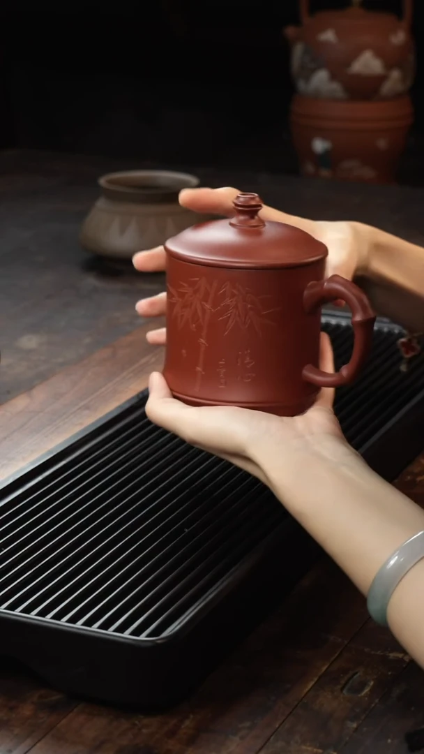 茶壶紫砂朱泥竹节杯