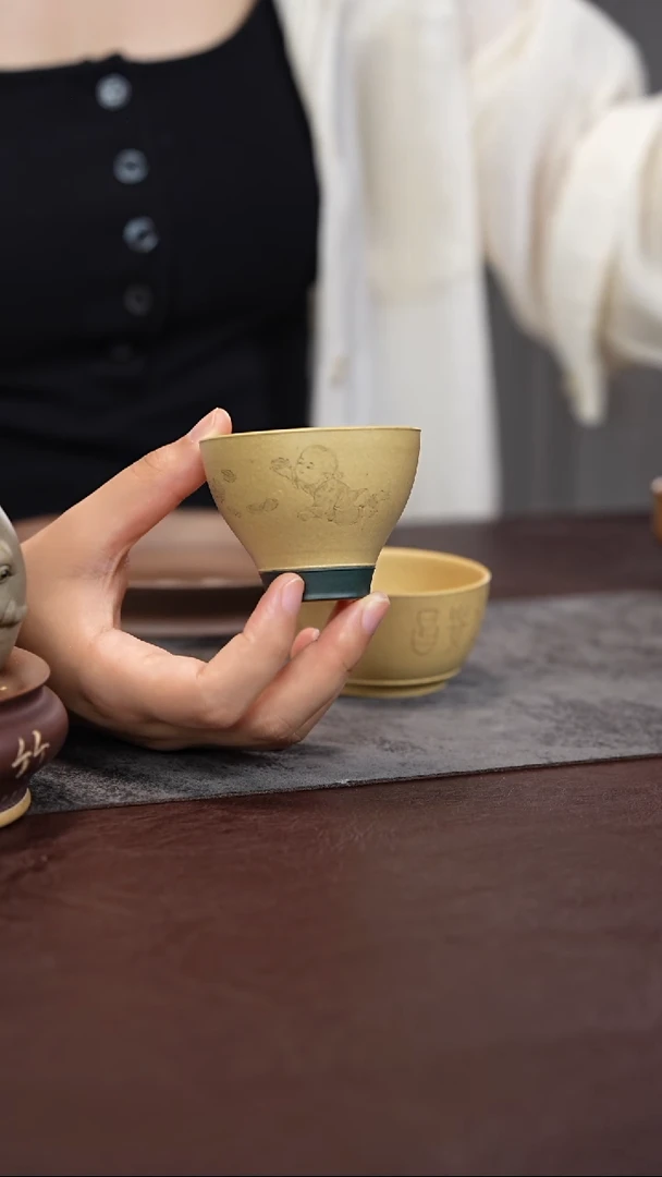 茶杯紫砂元宝童子 开心杯