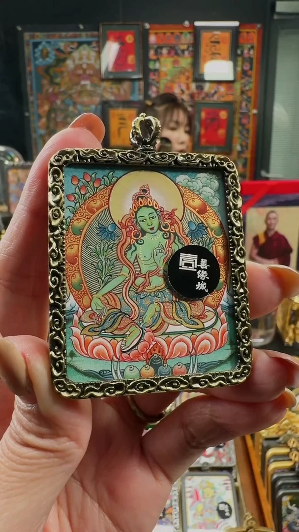 吊坠壹善缘城手绘唐卡绿度