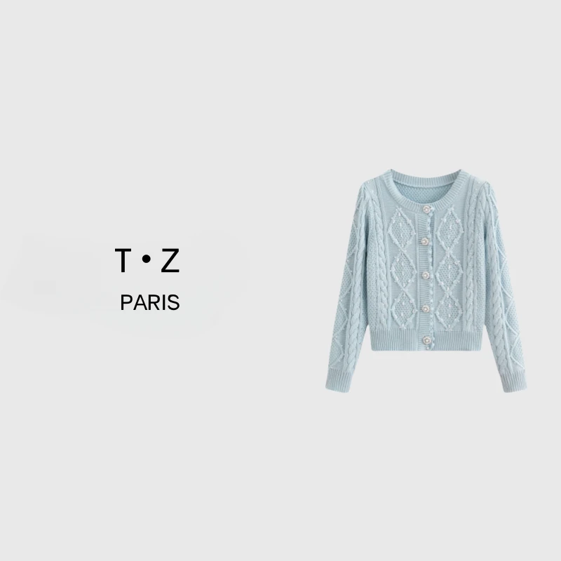 T·Z*53秋季纯色时尚麻花圆领长袖女毛针织衫 -8326