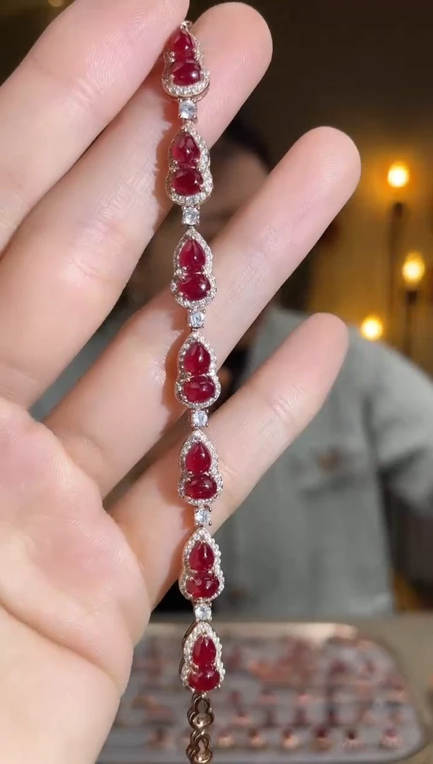 银S925镶嵌手链红宝石手链