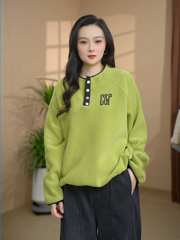 2025双面绒加绒加厚奥粒绒立领卫衣冬季新款百搭长袖卫衣